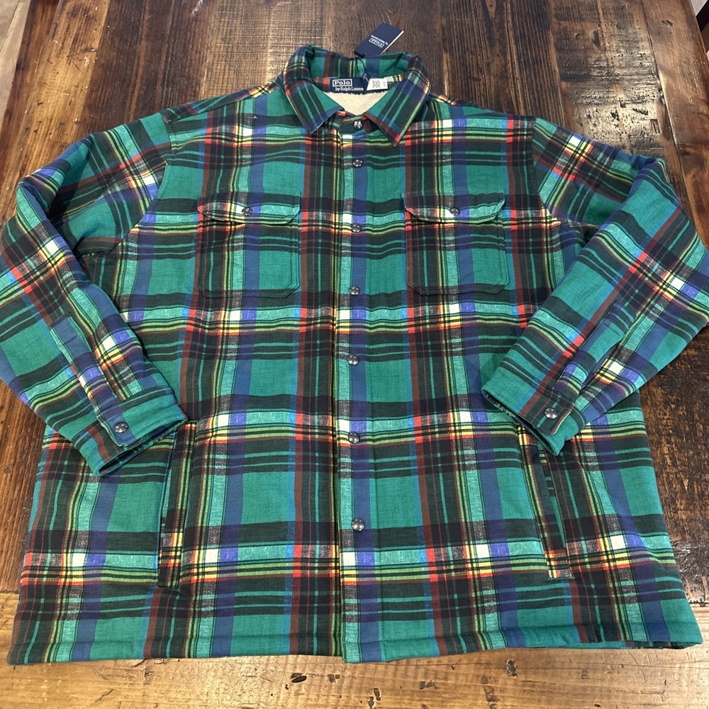 NWT $228 Polo by Ralph Lauren Green Plaid Sherpa Fleece Lined Shirt Jacket 2XLT